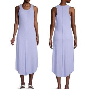 Stitchdrop Blue Frayed Front Rib Knit Sleeveless Midi Dress NWT Size Extra Small